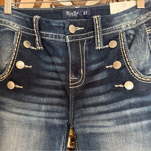 Miss Me High Rise Dark Blue Jeans with Silver Accents